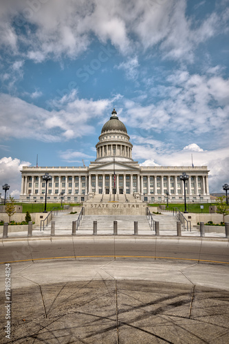 Salt Lake City, Utah, USA – August 27, 2025: Details of the state capitol building and surrounding grounds in Salt Lake City, Utah captured during late summer.
