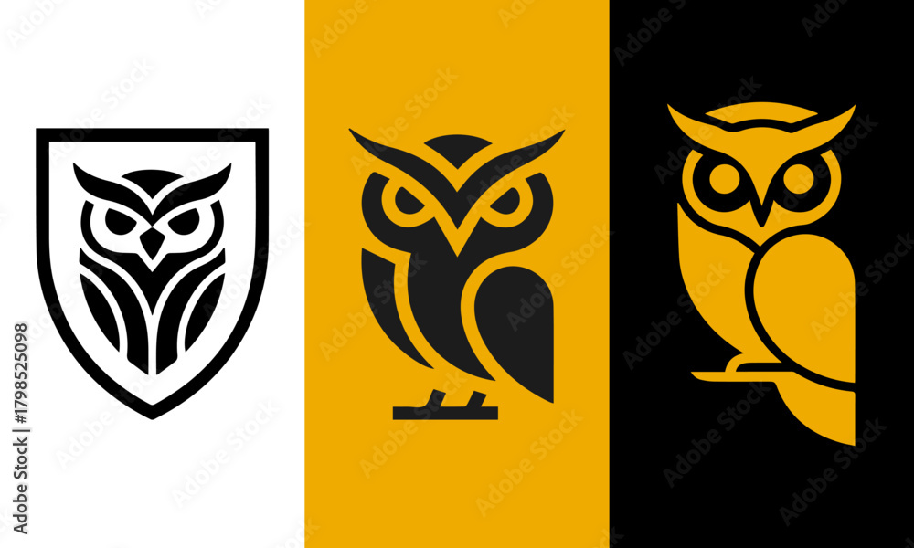 Fototapeta premium Three owl emblem logos vector template