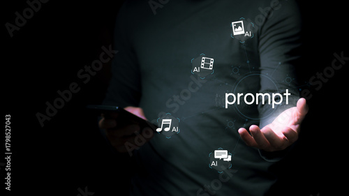 Billede på lærred A PROMPT is a command to command an AI to do what we want, whether it's creating images, creating music, or creating videos, all require a PROMPT to control them, AI technology