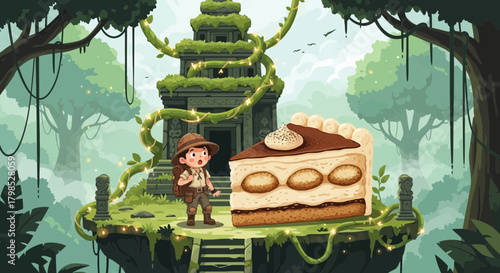 Adventurer Discovers Giant Cake in Enchanted Jungle Temple Oasis Adventure