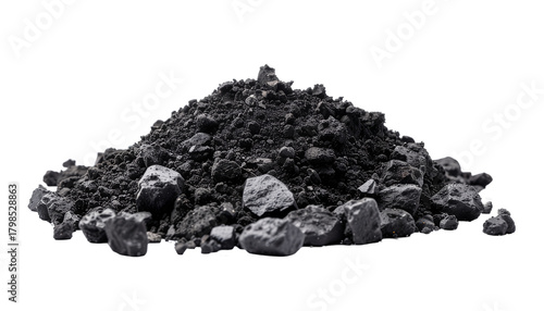 Pile of dark volcanic rock isolated on a white background.