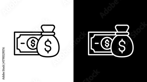 Cash  White Icon Set Design