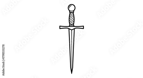 Elegant linear design of a medieval sword with a clean and simple aesthetic for various decorative