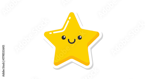 Bright cartoon yellow star with adorable smiley face on a clean white backdrop