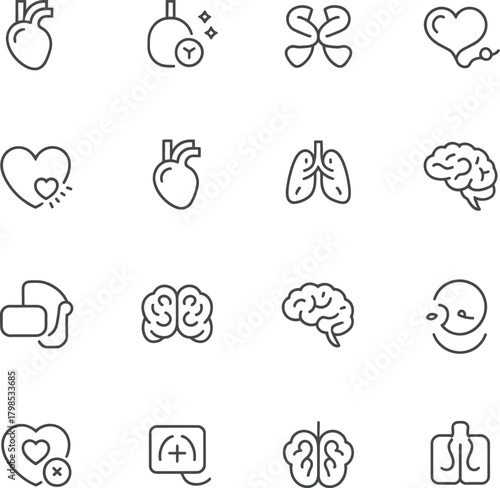 Medical and Health Icons Set Human Organs and Heart Symbols Keywords: heart, lungs, brain, human anatomy, medical, health, icon, symbol, organ