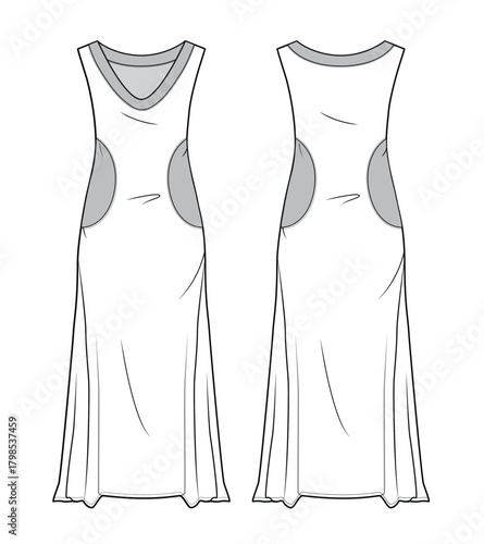 Sheath dress vector design mockup template technical flat drawing.
