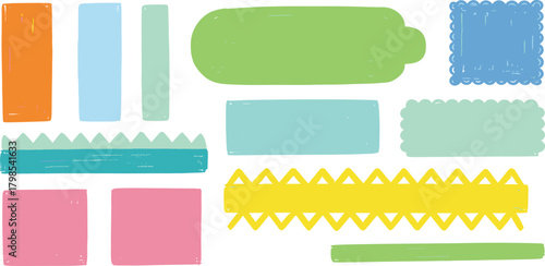 A vibrant and playful collection of hand-drawn abstract shapes, symbols, and graphic elements, perfect for children's content, creative digital designs, and whimsical backgrounds