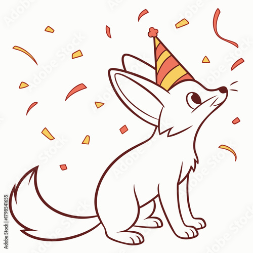 Cute SVG of a Shy Fennec Fox Kit in Midnight Sparkle colors, placed in a New Year celebration setting