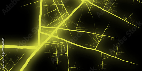 Electric lightning arcs on black background displaying powerful energy. Intricate lightning bolt frame, sharp edges, glowing electric blue on black, background, dark. 