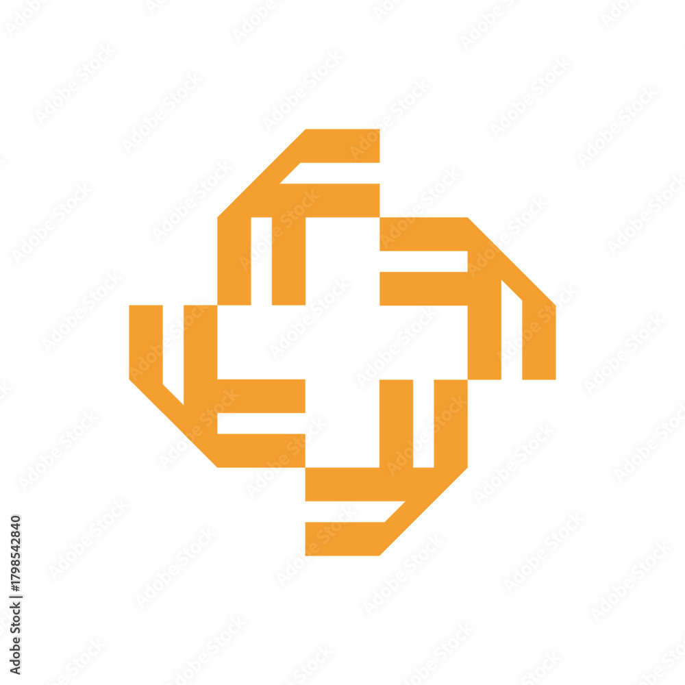 Obraz premium Geometric Orange Cross Pinwheel Logo symbol icon flat stock vector design