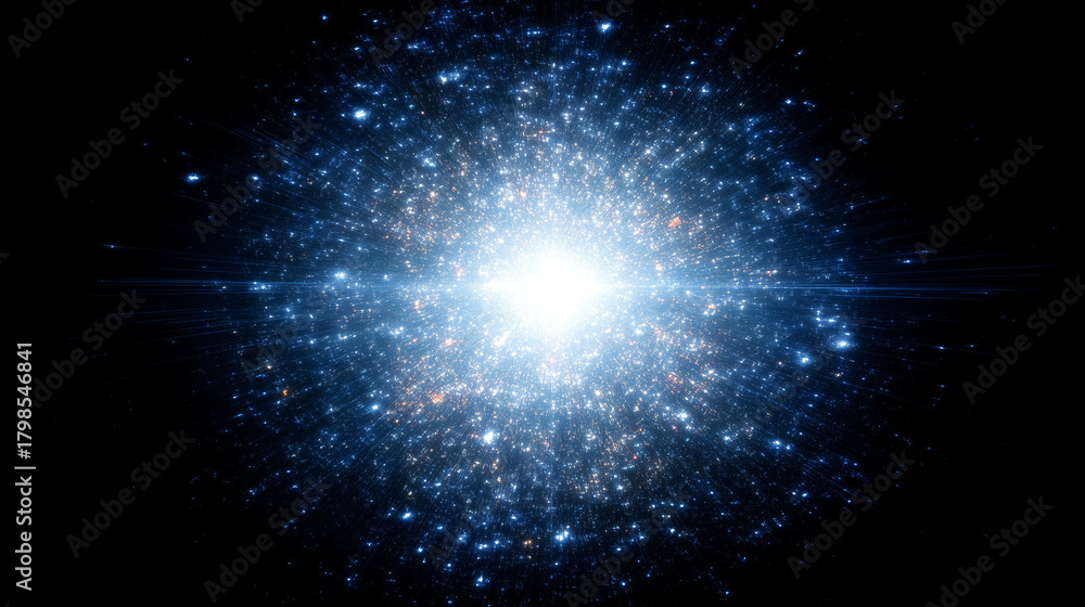 Fototapeta premium Brilliant cosmic explosion in deep space with glowing stars, radiating energy, and abstract galactic light burst effect