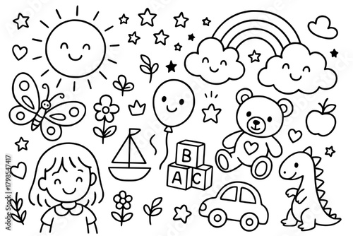 Doodle art for coloring, children's theme