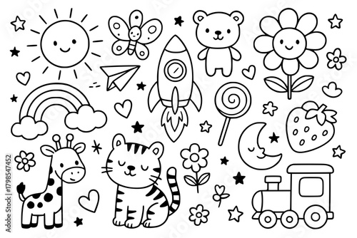 Doodle art for coloring, kids and animal theme
