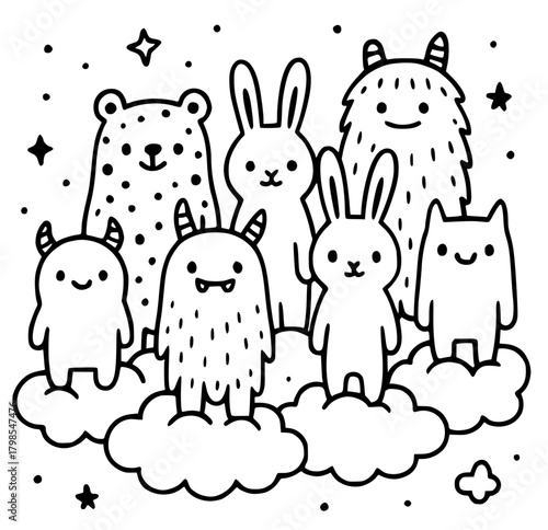 Doodle art for coloring, monster theme