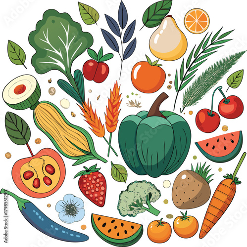 Assortment of fresh fruits and vegetables for healthy eating