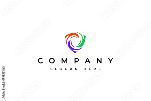 Shield logo design vector. Rotation colorful design concept style
