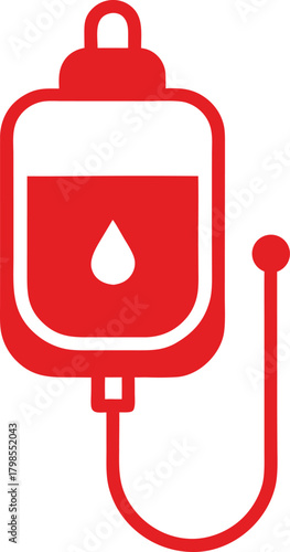 Blood transfusion bag icon with medical symbols on white background