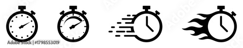 Stopwatch and timer symbols showing countdown, speed, motion, time. Useful for clock, fast action, delay and schedule themes. Time, speed, clock, fast, motion.