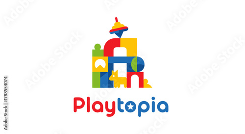Playful Design, Colorful Building Blocks, Creative Environment, Graphic Logo, Children's Imagination