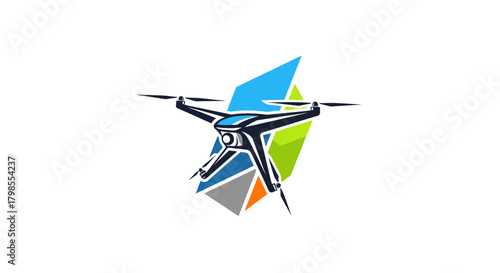 Drone Action, Aerial Technology, Innovative Design, Graphic Illustration, Futuristic Environment, Creative Viewpoint, Modern Concept