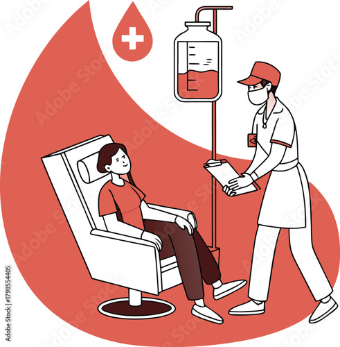 Illustration of a blood donation drive with medical professionals and donors
