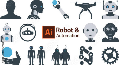AI, Robots, and Automation with Adobe Illustrator Logo and Different Robotic Illustrations