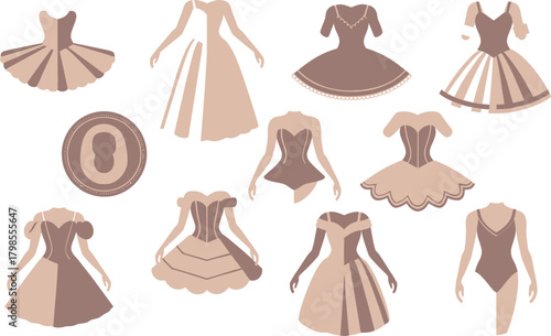 Artistic Graphics of Ballet Leotards and Tutus with Bodices in Muted Earth Tones