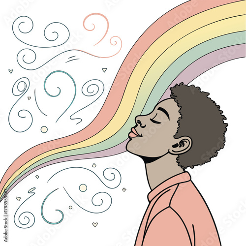 Abstract illustration of a person breathing deeply with swirling energy