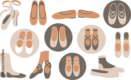 Assorted Ballet Shoes and Slippers Flat Illustration for Dance and Performance Arts Related Content