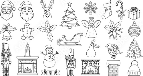 Christmas Holiday Line Art Collection: Festive Icons for Winter Celebrations