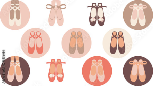 Assorted Ballet Pointe Shoes in Circle Frames Pink, Brown, and Coral Tones