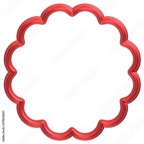 red metallic scalloped circular frame for decorative vintage artwork