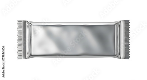Blank silver foil wrapper for a candy bar or snack, isolated on transparent background
