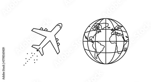 Airplane flying around the globe symbolizing travel and global connectivity.