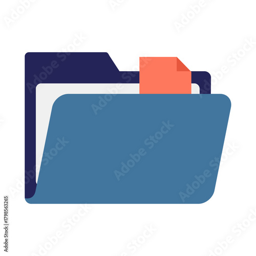 A blue folder icon with documents inside and an orange tab, symbolizing digital file organization and helping users manage and locate important information easily.