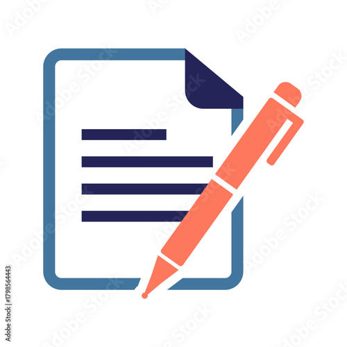 A simple contract icon showing a document and signature, symbolizing agreements, terms, legal commitments, and formal written obligations between parties.