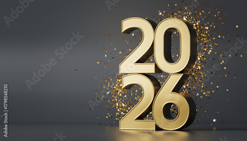 Golden 2026 numbers explode with confetti celebrating New Year's Eve success