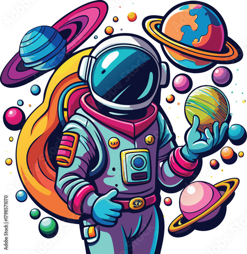 Street art style illustration of a peaceful scene with vibrant colors