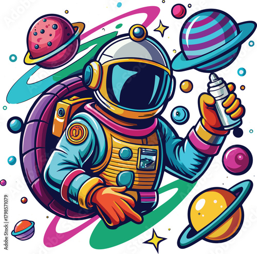 Street art style illustration of a peaceful scene with vibrant colors