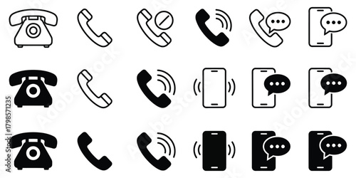 Collection of vintage and modern telephone icons representing communication and connectivity in a clean vector illustration