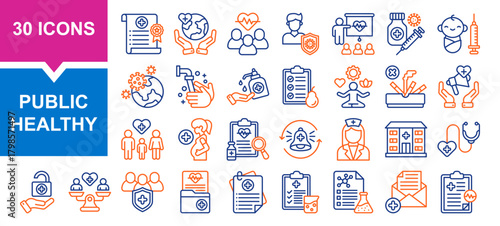 Vector set of public healthy color collection. Containing healthcare, medical, drug, hospital, public