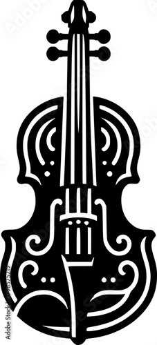 Minimalist black and white violin icon with clean lines. Simple vector design, isolated, modern, scalable, and ideal for stickers, logos, or digital use.