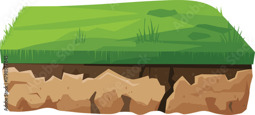 Vector Ground Cross Section Illustration, Earth Layers, Soil, Grass Turf, Platform Game Asset, and Land Graphic