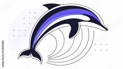 Stylized dolphin jumping over waves with abstract background and dot pattern design element art on transparent background silhouette