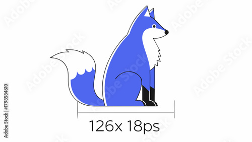 Illustration of a blue fox with white accents sitting upright on a white background in a flat style on transparent background silhouette