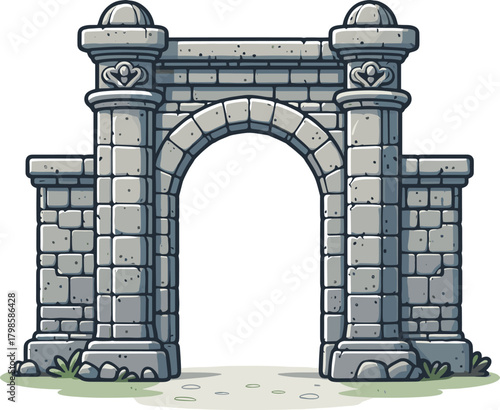 灰色のレンガでできたゲートのイラスト