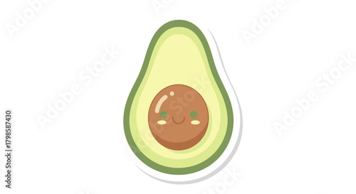 Whimsical avocado character design displaying a cheerful cartoon fruit mascot on white background