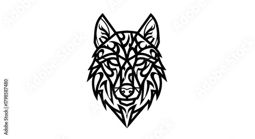 Detailed wolf head illustration with intricate patterns on a clear white background