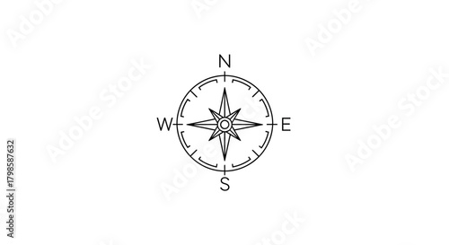 Minimalist navigation: A compass rose illustration indicating direction on a map or document