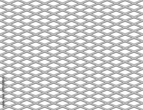 Seamless silver metal mesh pattern with diamond grid texture on white background